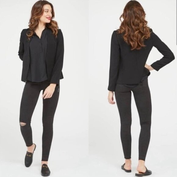 Spanx‎ Vintage Distressed Ankle Skinny Jeans Black Large - Picture 1 of 6